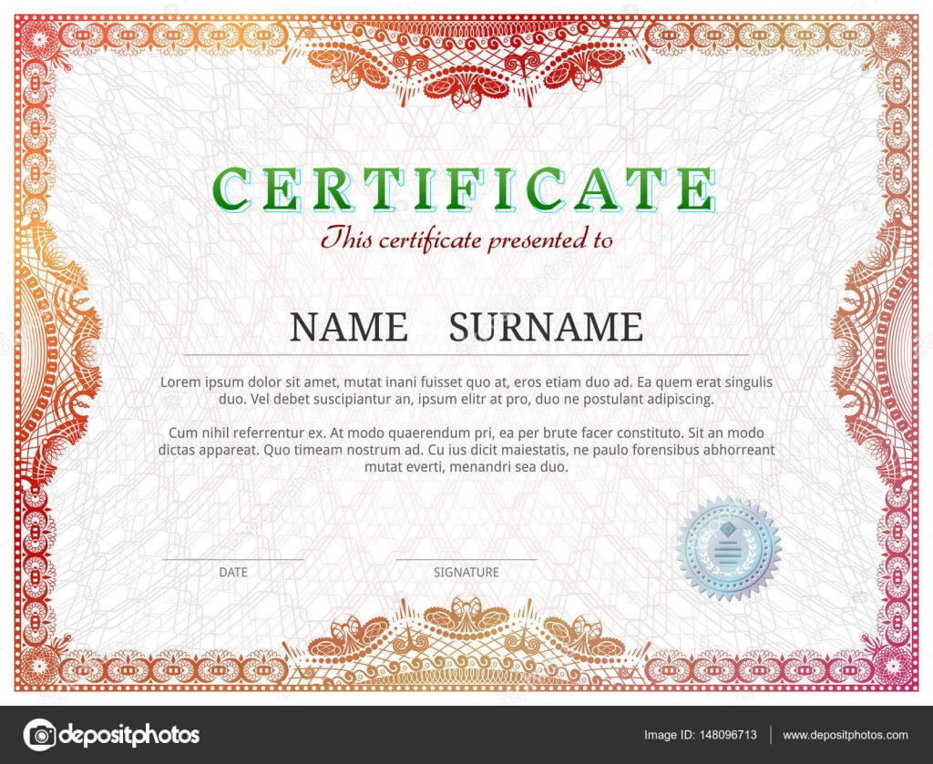 Certificate Template With Guilloche Elements — Stock Vector In Validation Certificate Template