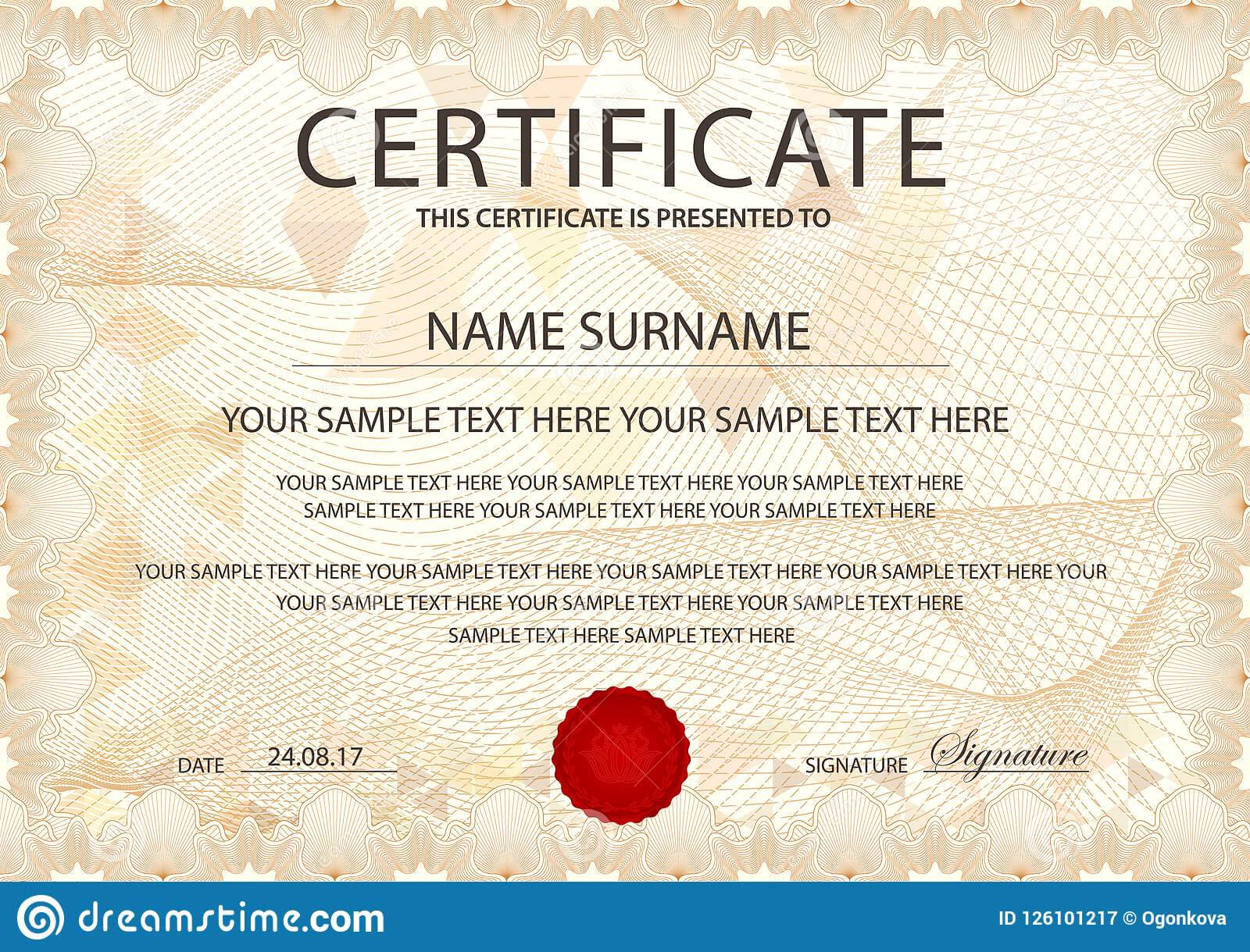 Certificate Template With Guilloche Pattern, Frame Border In First Place Certificate Template