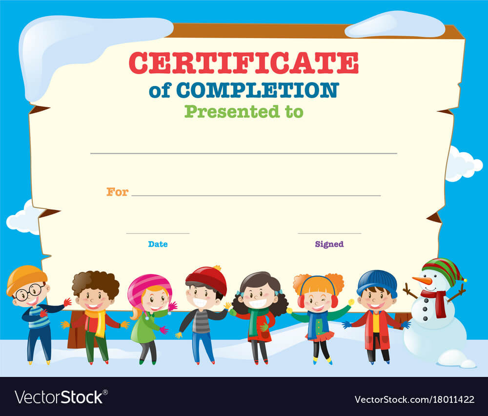 Certificate Template With Happy Children In Winter With Regard To Children's Certificate Template