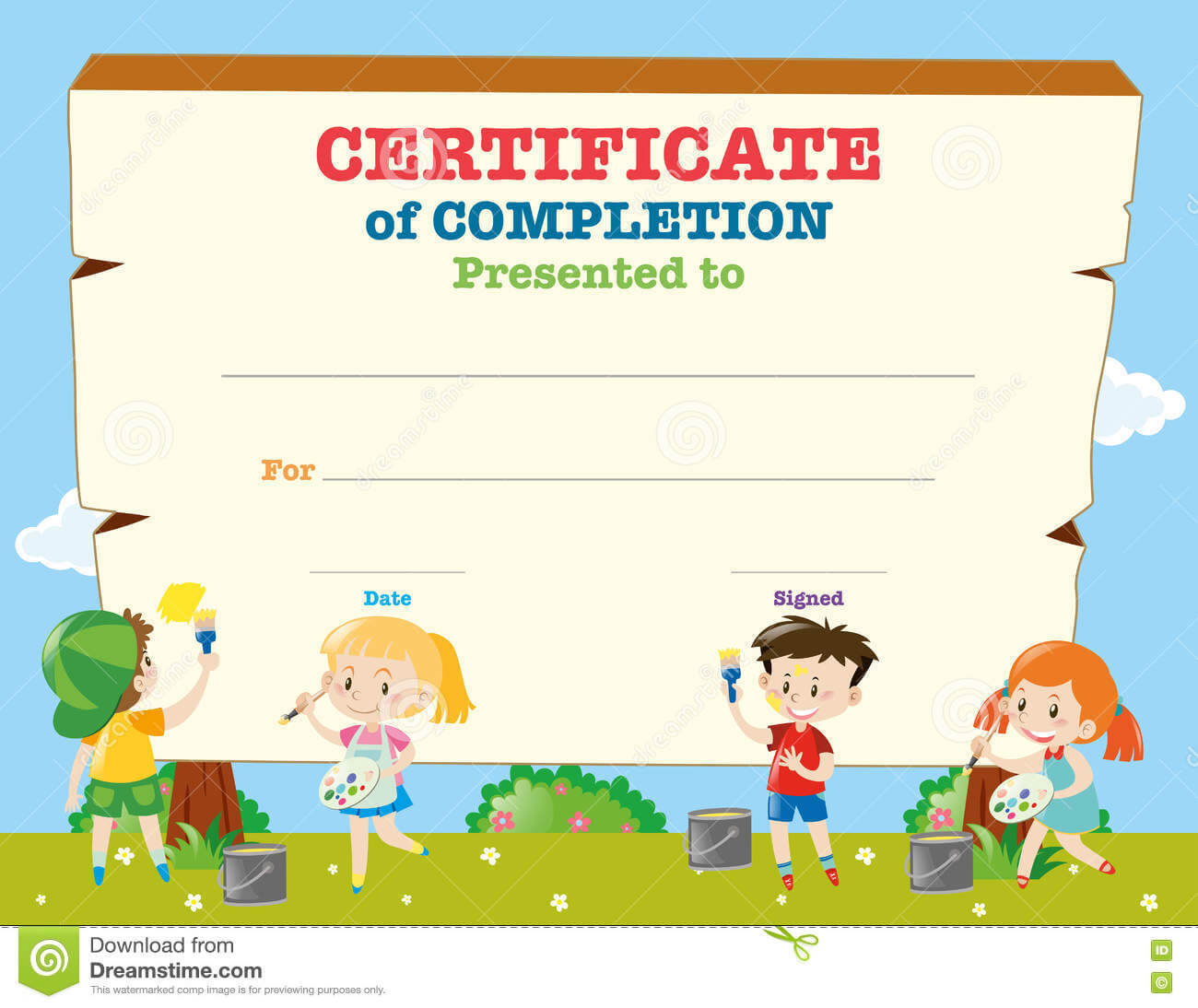 Certificate Template With Happy Children Stock Vector Throughout Free Kids Certificate Templates