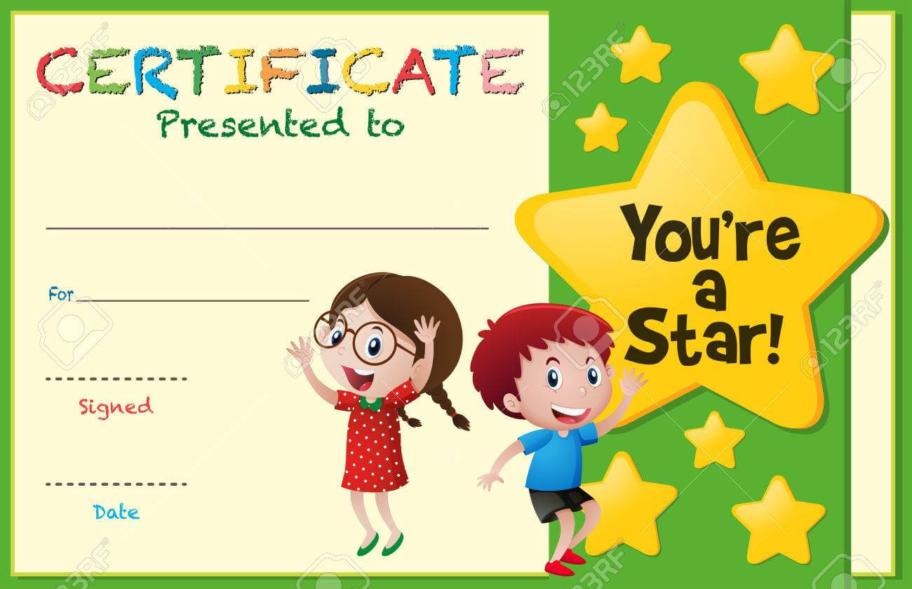 Certificate Template With Kids And Stars Illustration For Running Certificates Templates Free