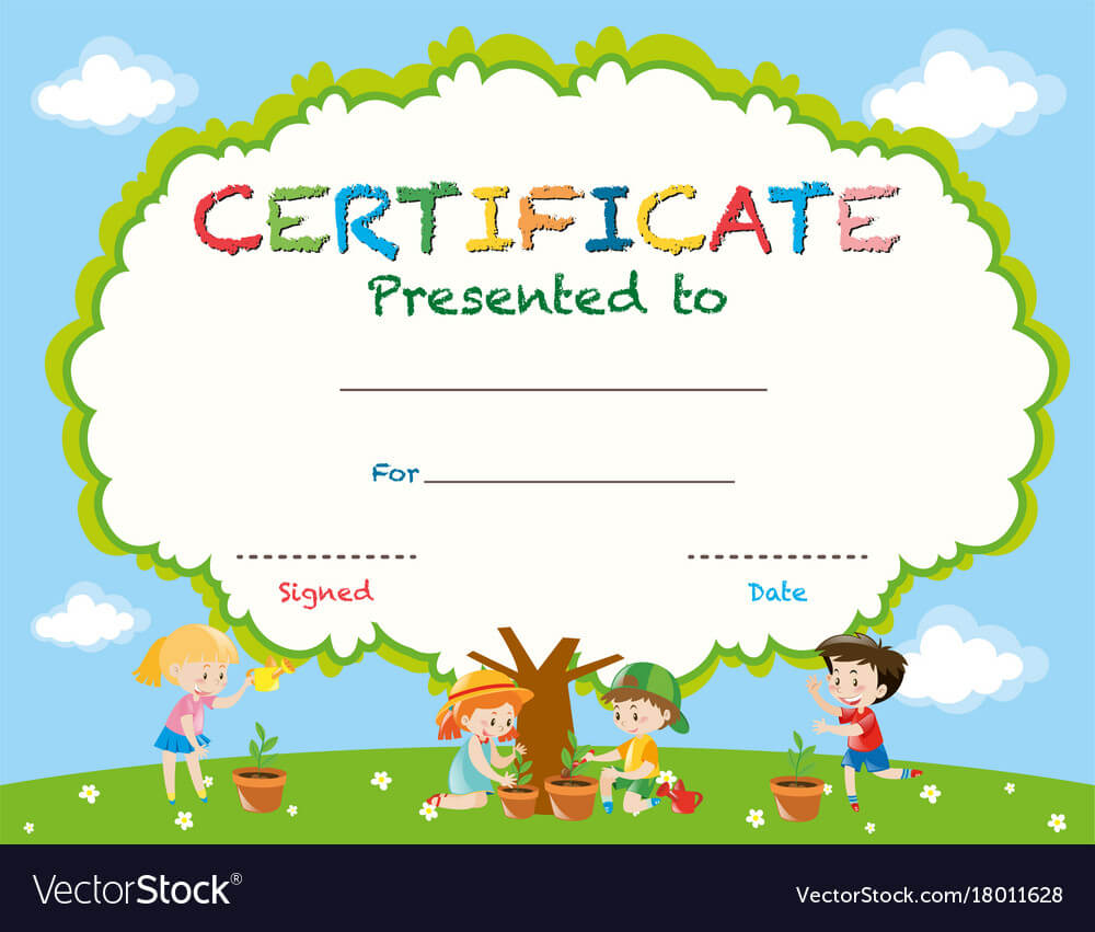 Certificate Template With Kids Planting Trees Intended For Children's Certificate Template