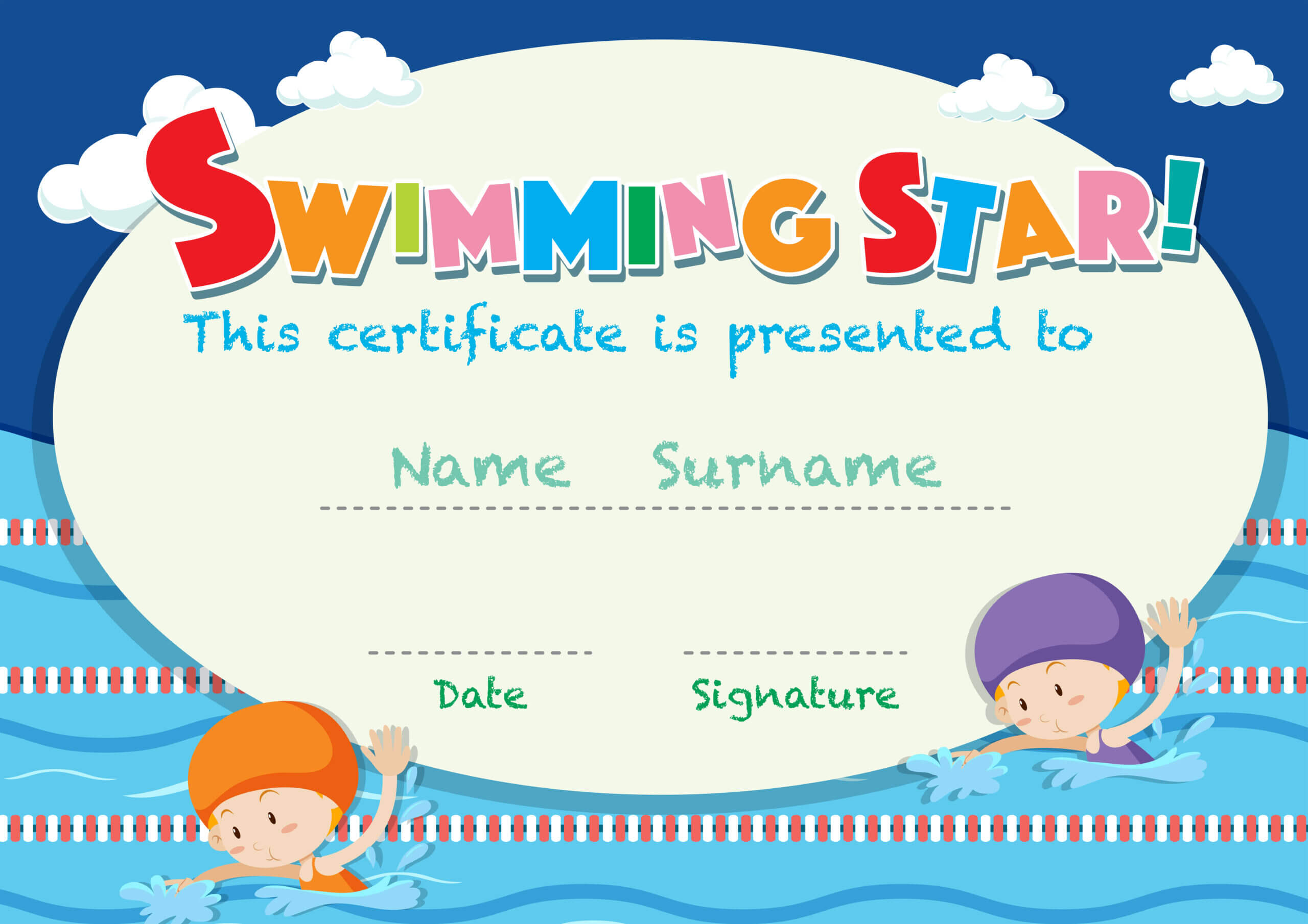 Certificate Template With Kids Swimming – Download Free For Swimming Certificate Templates Free