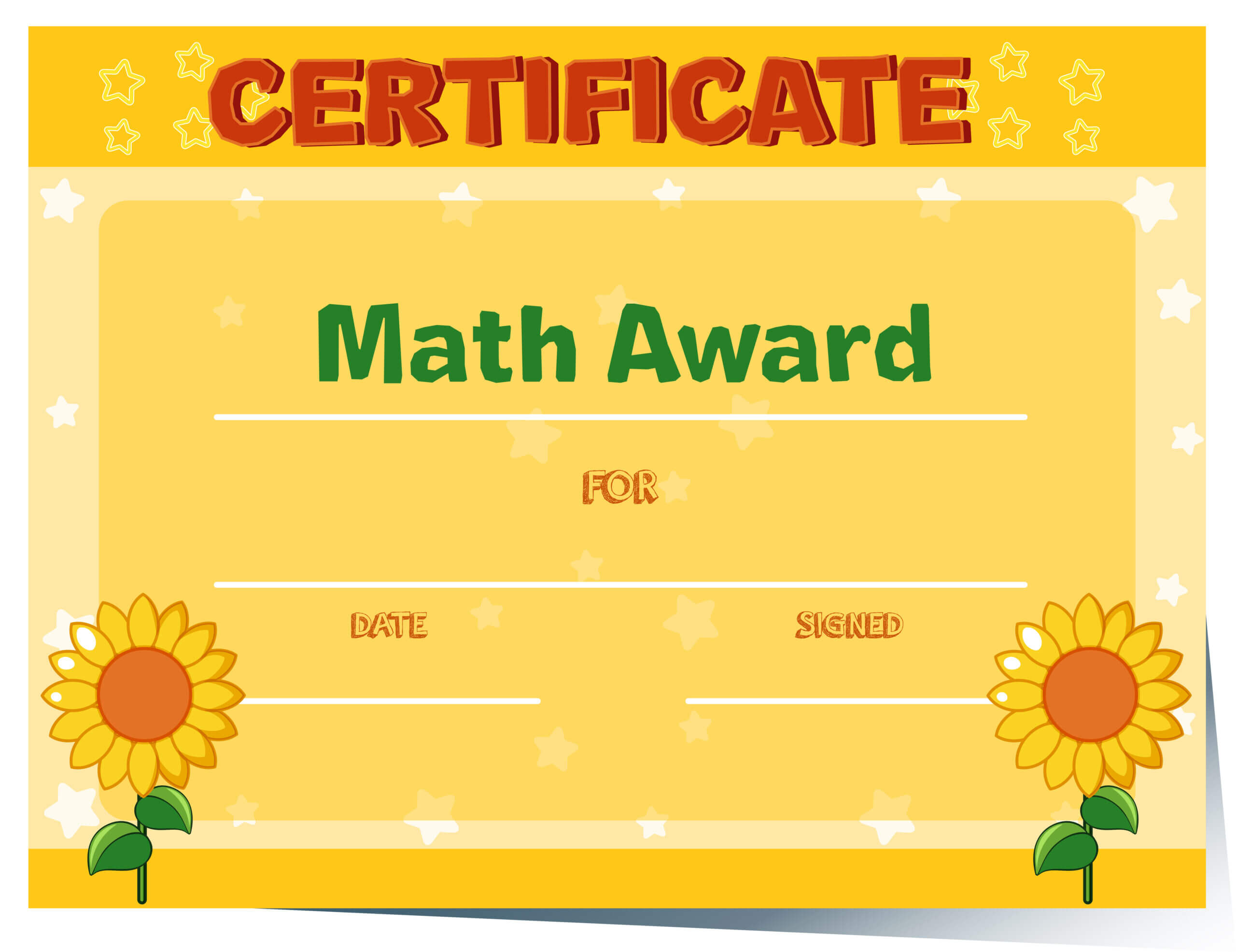Certificate Template With Sunflowers In Background With Math Certificate Template