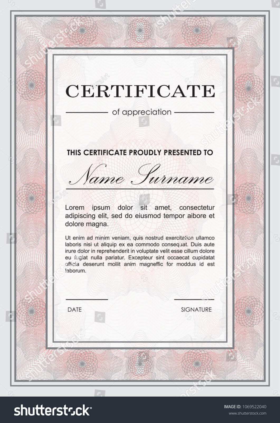 Certificate Vector Template Guilloche Frame Ornamental Stock With Mock Certificate Template