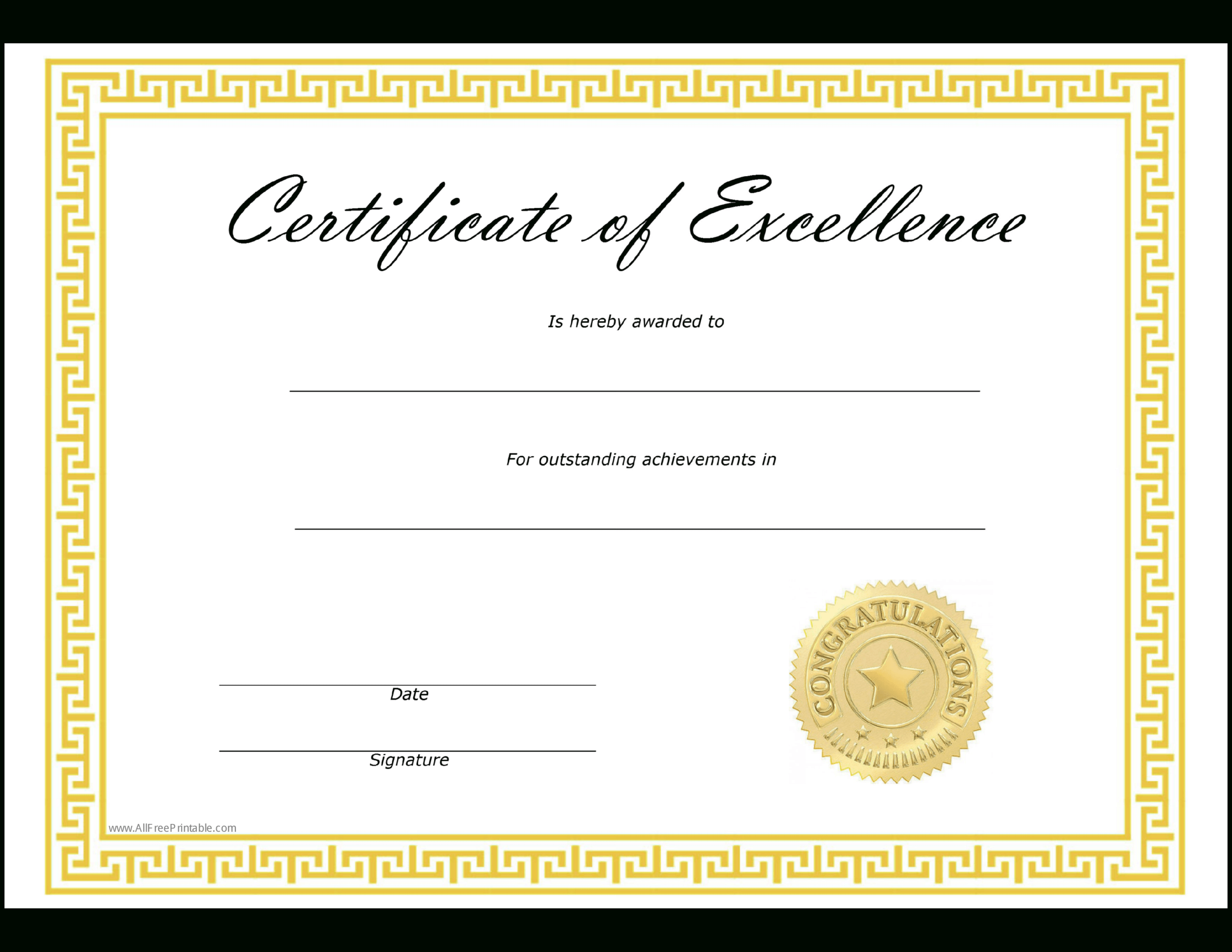 Certificates Of Excellence Templates - Calep.midnightpig.co For Blank Certificate Of Achievement Template