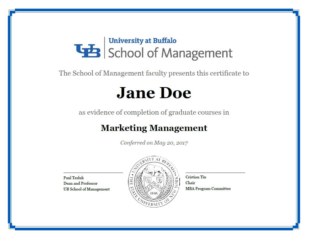 Certificates – School Of Management – University At Buffalo With Regard To Classroom Certificates Templates