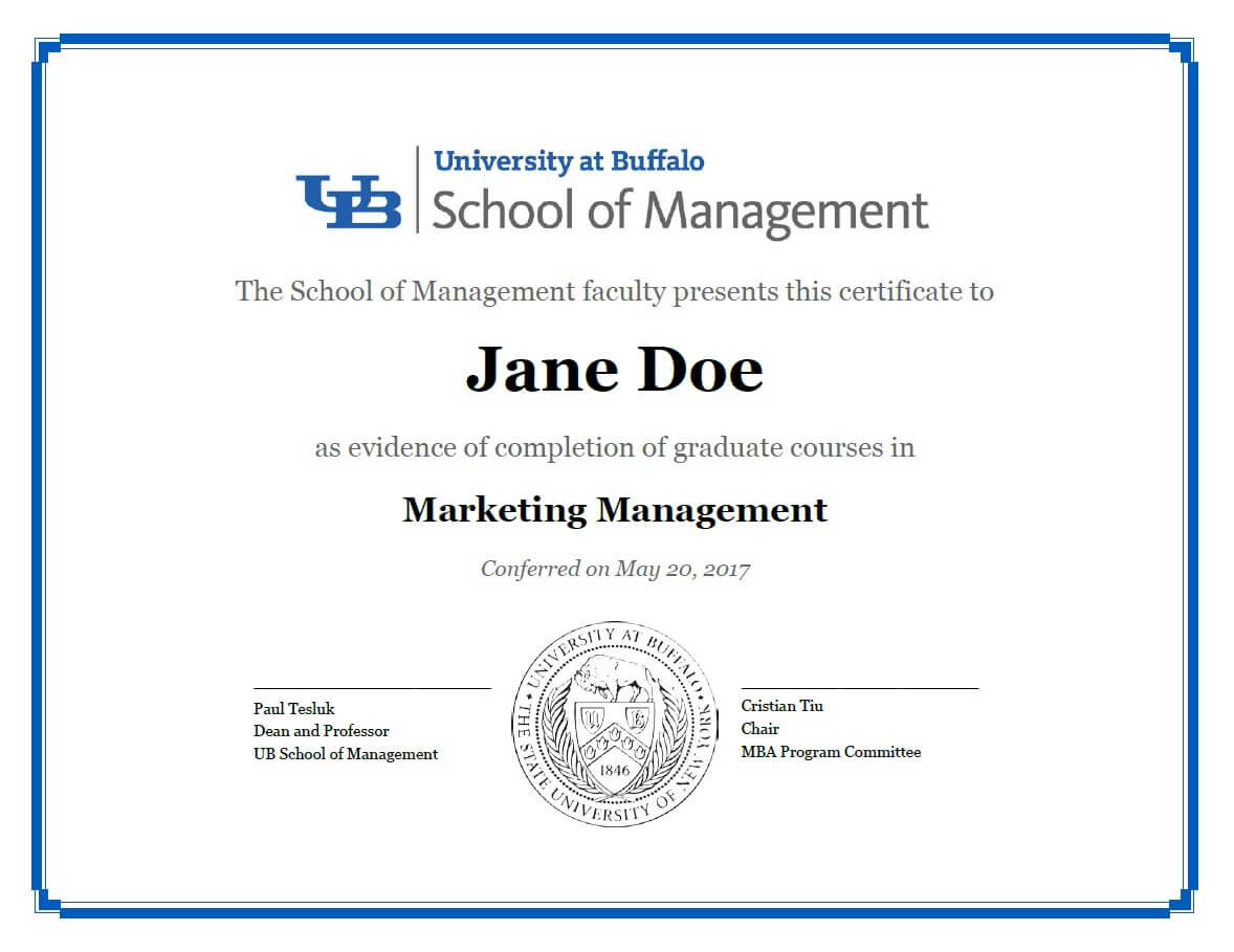 Certificates – School Of Management – University At Buffalo With Regard To Masters Degree Certificate Template