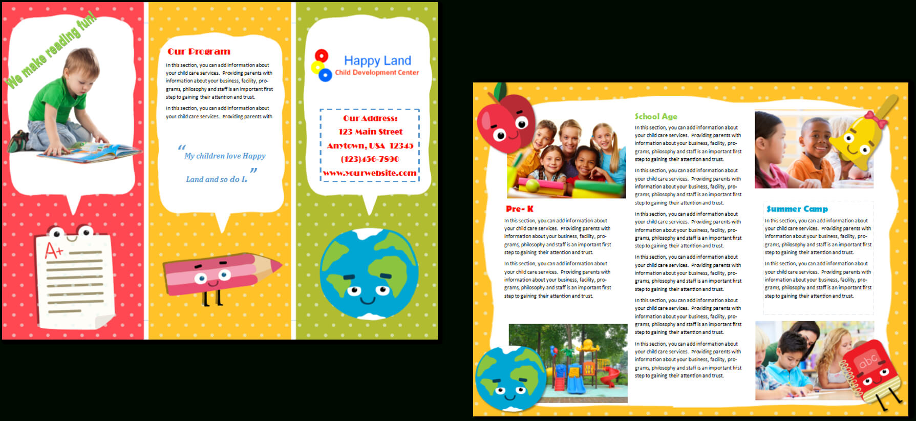 Child Care Brochure Template - Calep.midnightpig.co With Daycare Brochure Template