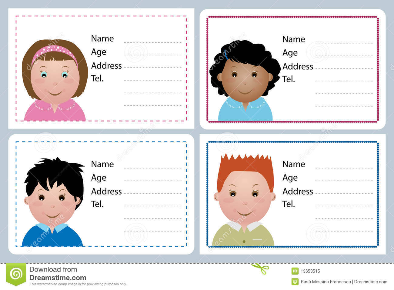 Children Name Card Stock Vector. Illustration Of Horizontal Pertaining To Id Card Template For Kids