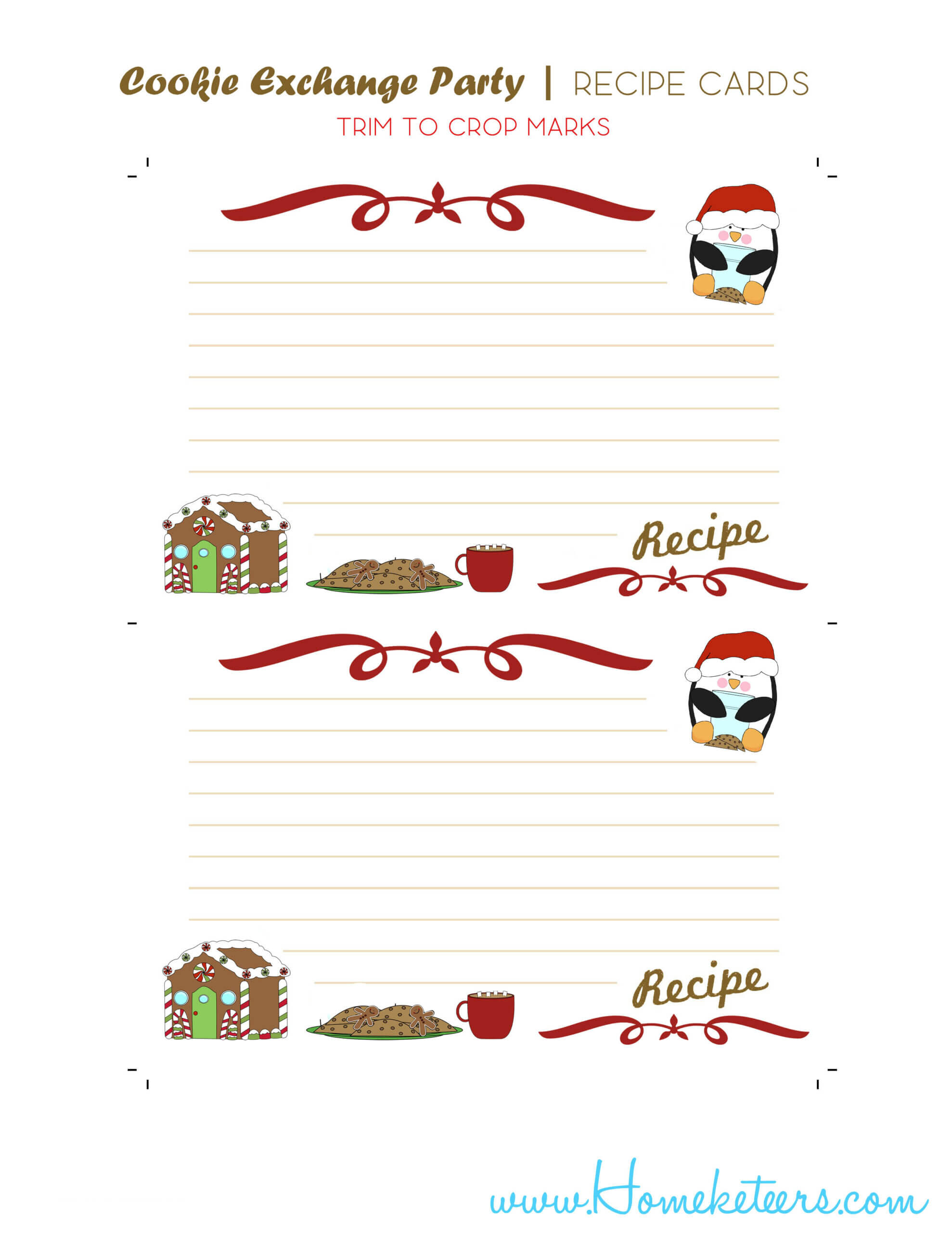 Christmas Cookie Exchange Printables Penguin Theme ~ Free Inside Cookie Exchange Recipe Card Template