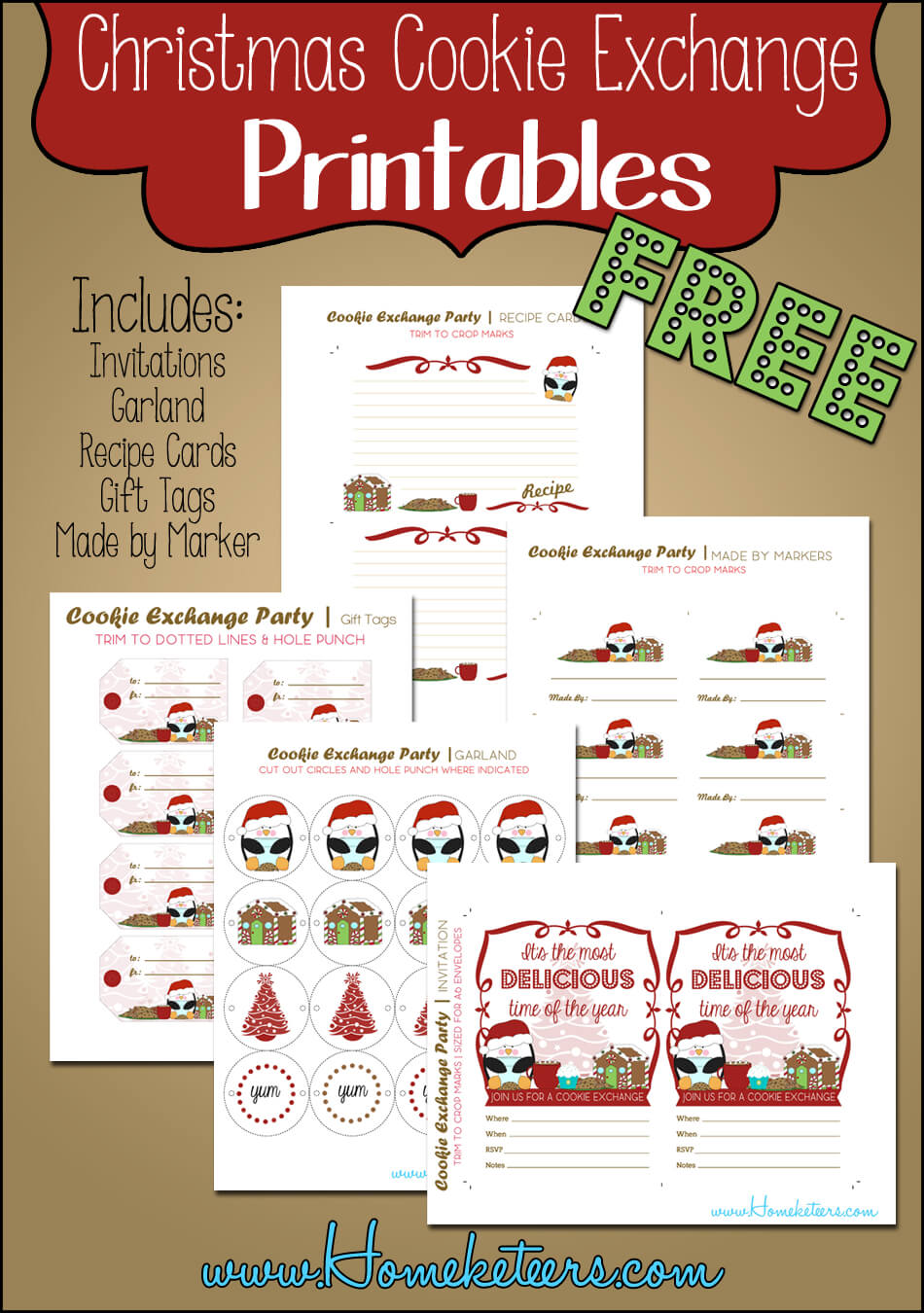 Christmas Cookie Exchange Printables Penguin Theme ~ Free With Cookie Exchange Recipe Card Template