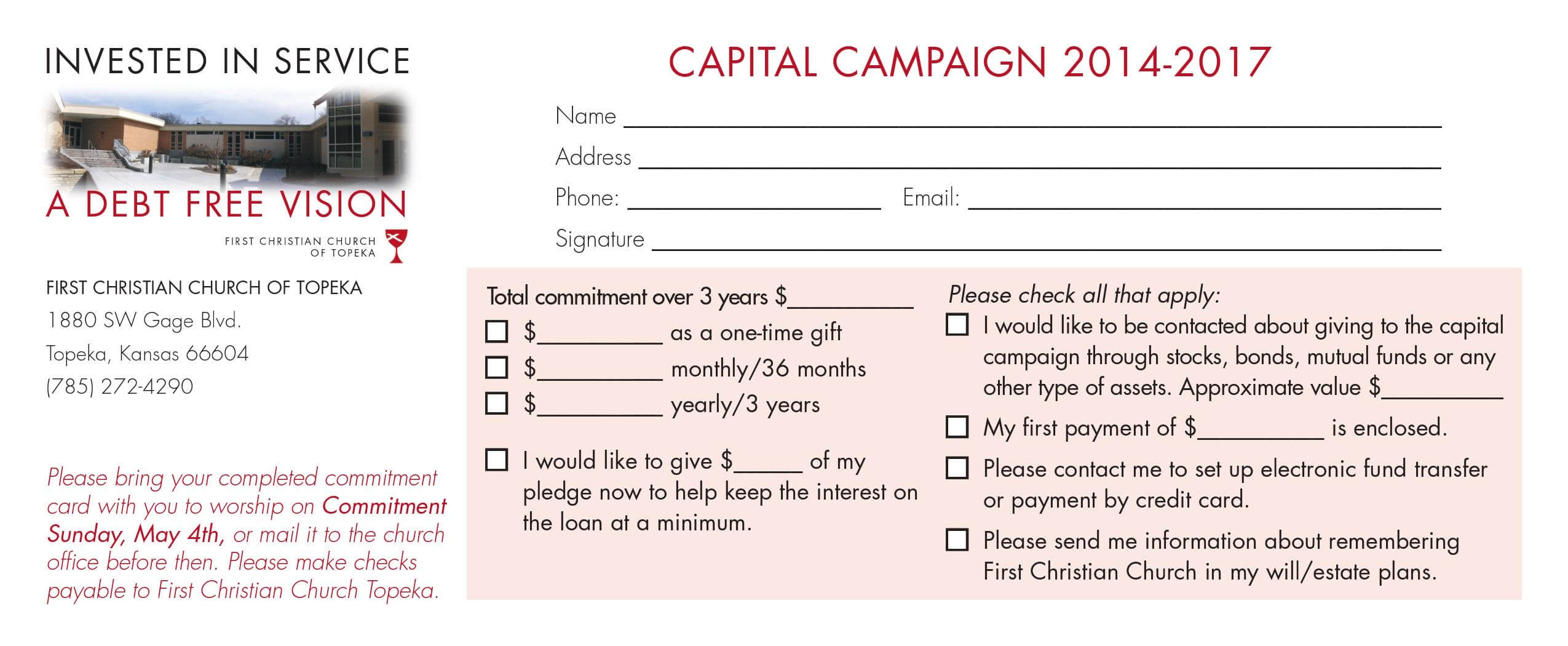 Church Capital Campaign Pledge Card Samples Intended For Pledge Card Template For Church