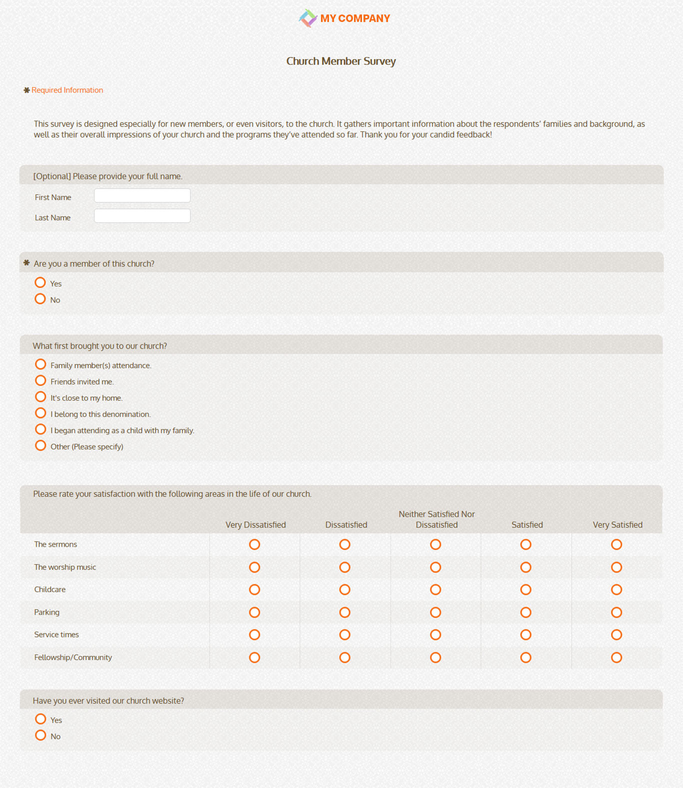 Church Member Survey Templates & Questions | Sogosurvey For Survey Card Template