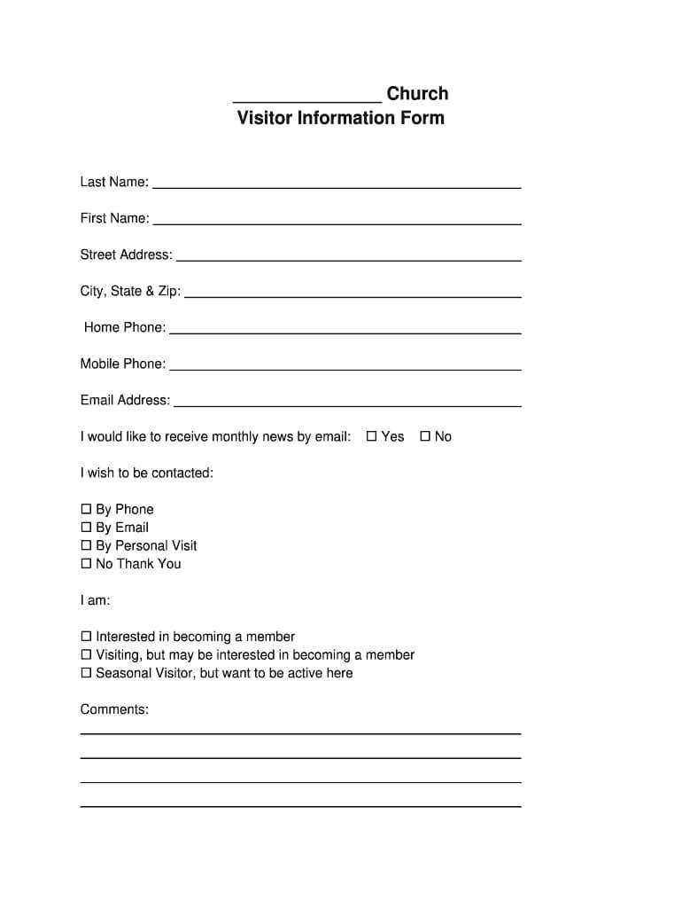 Church Visitor Form Pdf - Fill Online, Printable, Fillable Inside Church Visitor Card Template Word