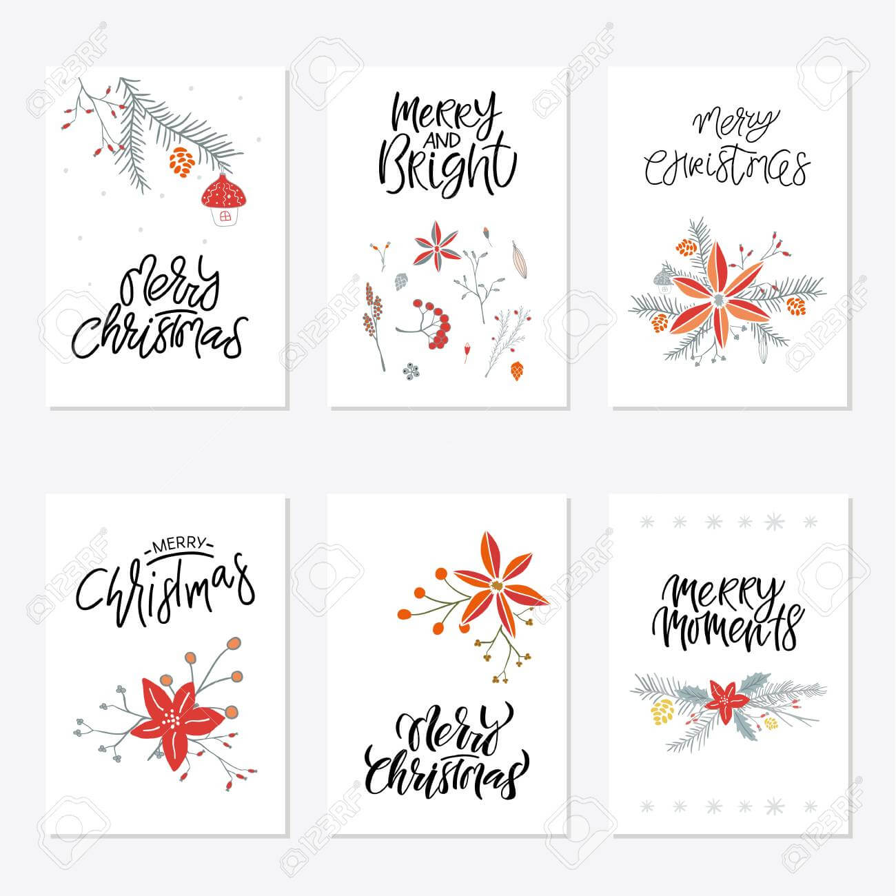 Collection Of 6 Cute Merry Christmas Gift Cards. Set Of Six Printable.. Within Printable Holiday Card Templates