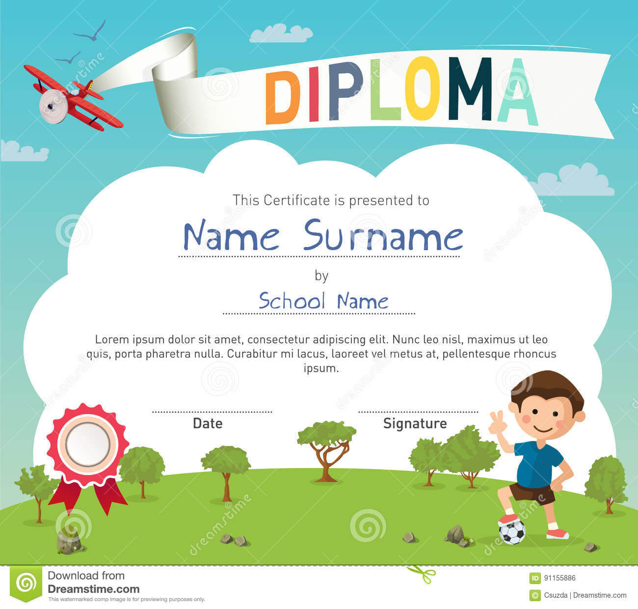 Colorful Kids Summer Camp Diploma Certificate Template Stock In Summer Camp Certificate Template