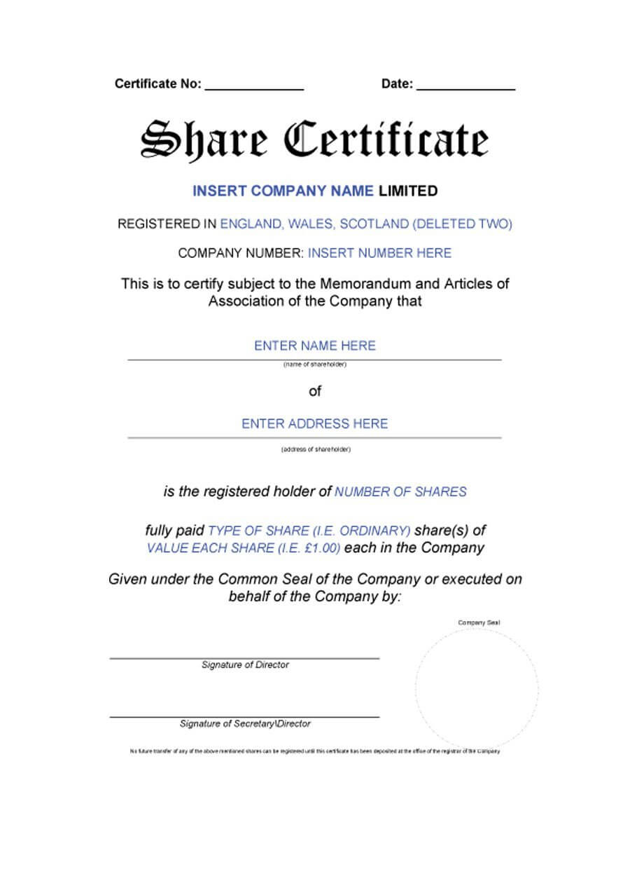Company Share Certificates – Calep.midnightpig.co Intended For Template Of Share Certificate