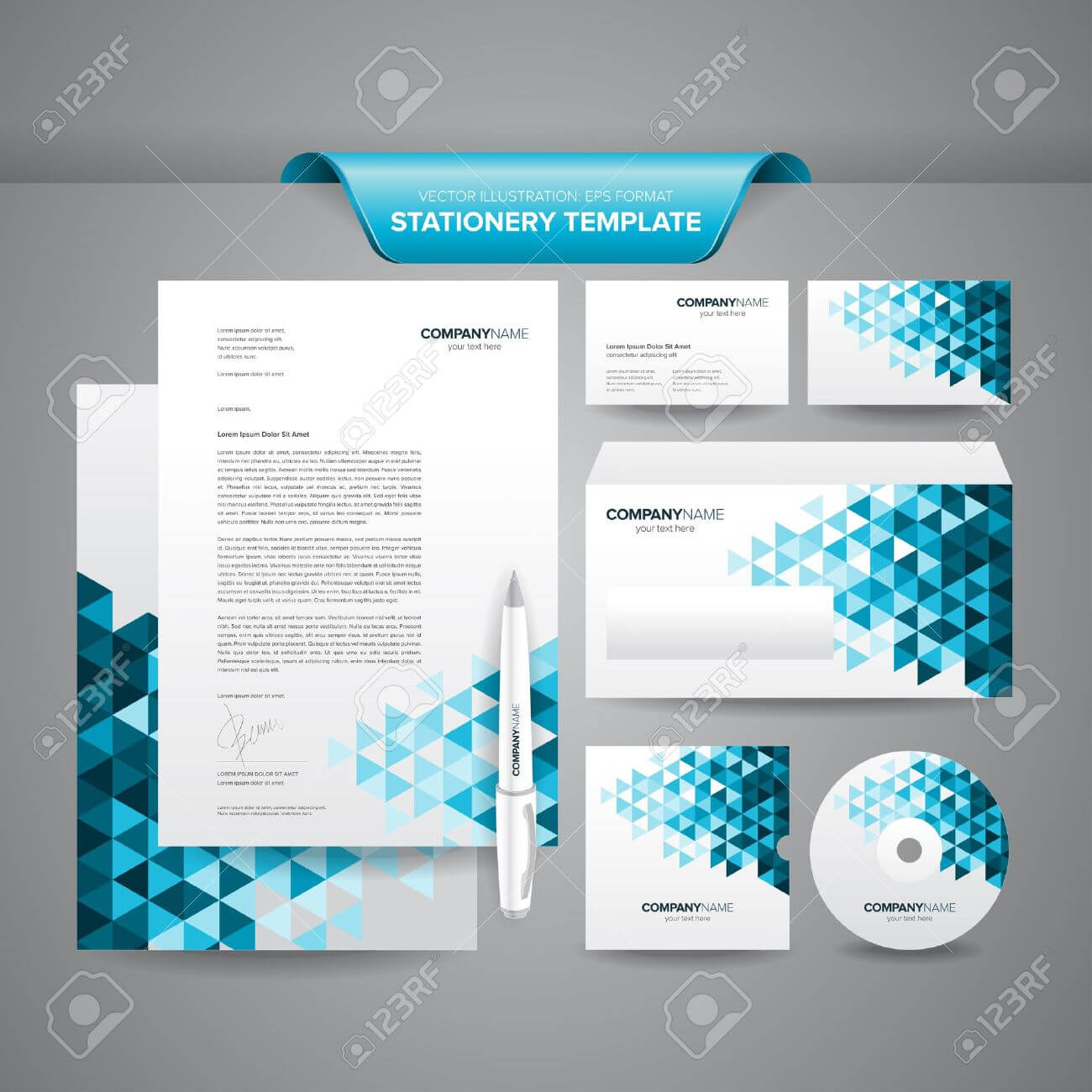 Complete Set Of Business Stationery Template Such As Letterhead,.. With Regard To Business Card Letterhead Envelope Template
