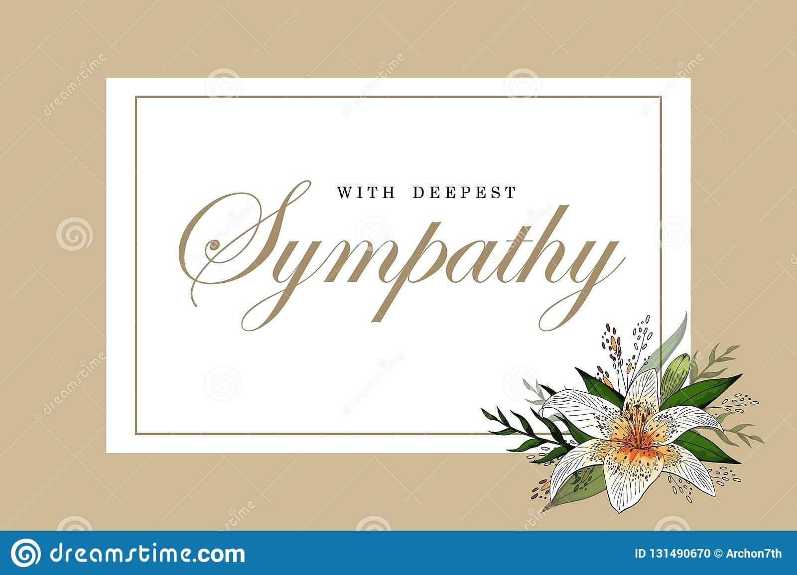 Condolences Sympathy Card Floral Lily Bouquet And Lettering Inside Sorry For Your Loss Card Template