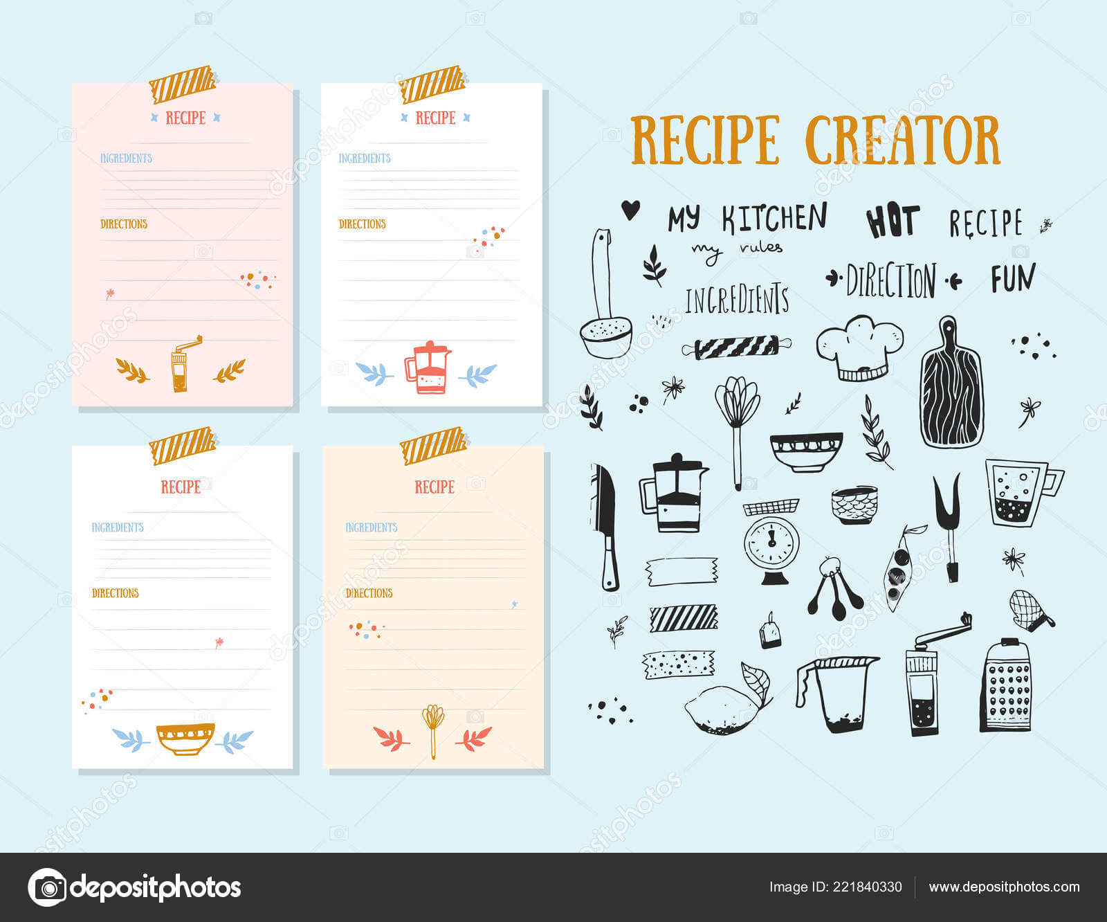 Cookbook Design Template | Modern Recipe Card Template Set In Recipe Card Design Template