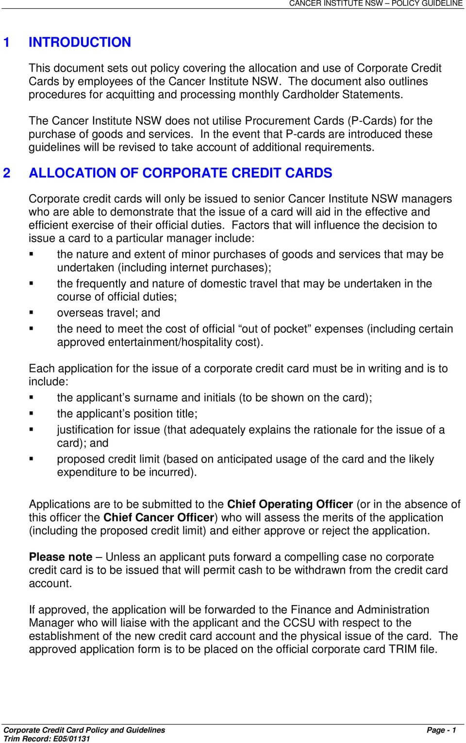 Corporate Credit Card Policy & Guidelines – Pdf Free Download With Company Credit Card Policy Template