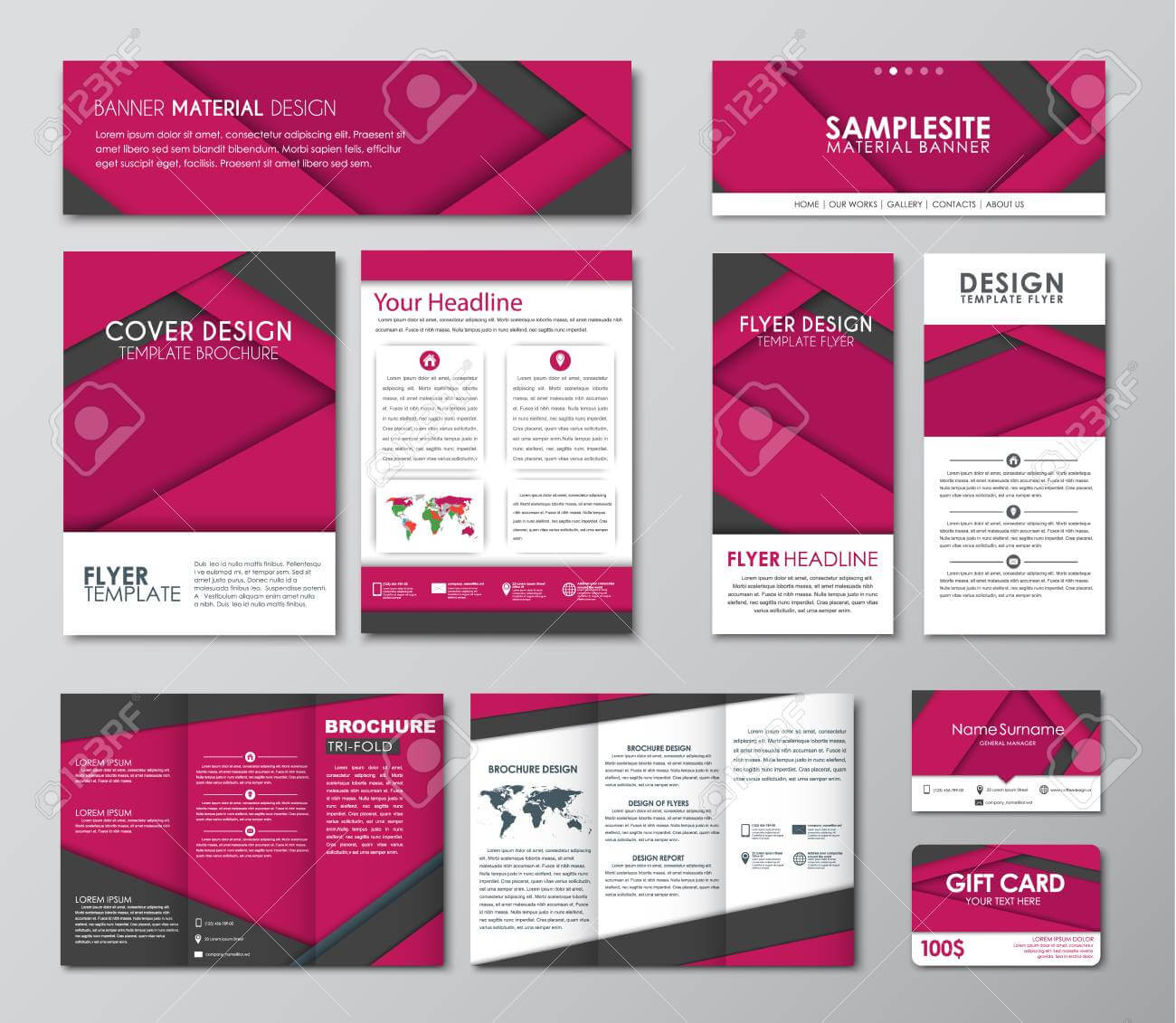 Corporate Identity Design. Set Banner Templates, Brochures, Flyers,.. In Fold Over Business Card Template