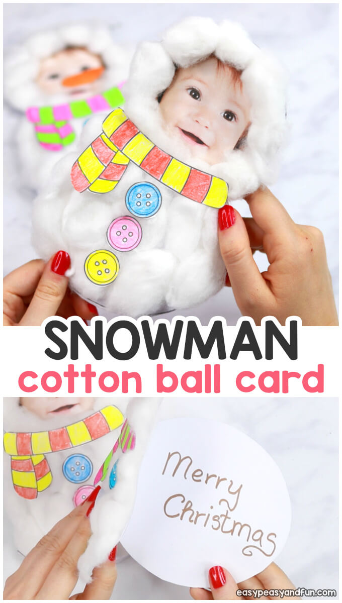Cotton Ball Snowman Craft – Diy Christmas Card – Easy Peasy Regarding Diy Christmas Card Templates