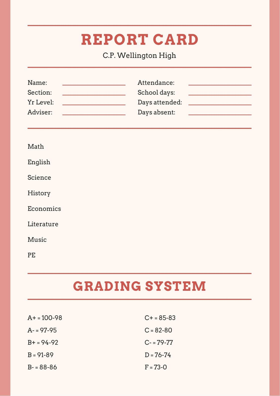 Cream And Pink High School Report Card - Templatescanva Throughout Boyfriend Report Card Template