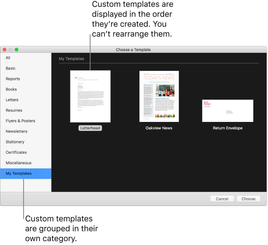 Create A Custom Template In Pages On Mac – Apple Support In Business Card Template Pages Mac