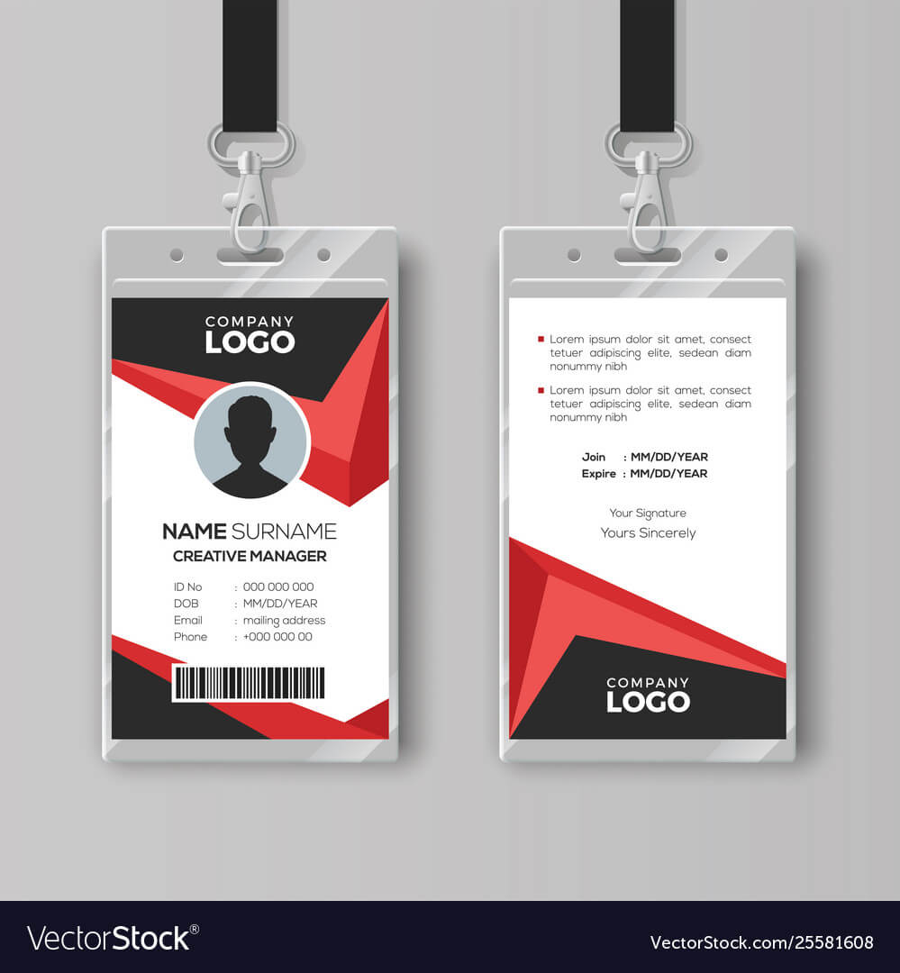 Creative Id Card Template With Black And Red With Regard To Template For Id Card Free Download