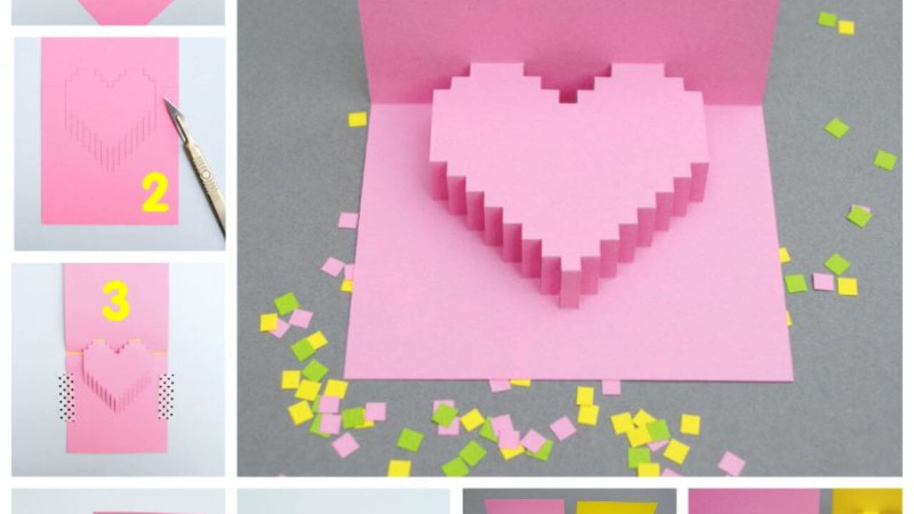 Creative Ideas – Diy Pixel Heart Popup Card For Pop Out Heart Card Template