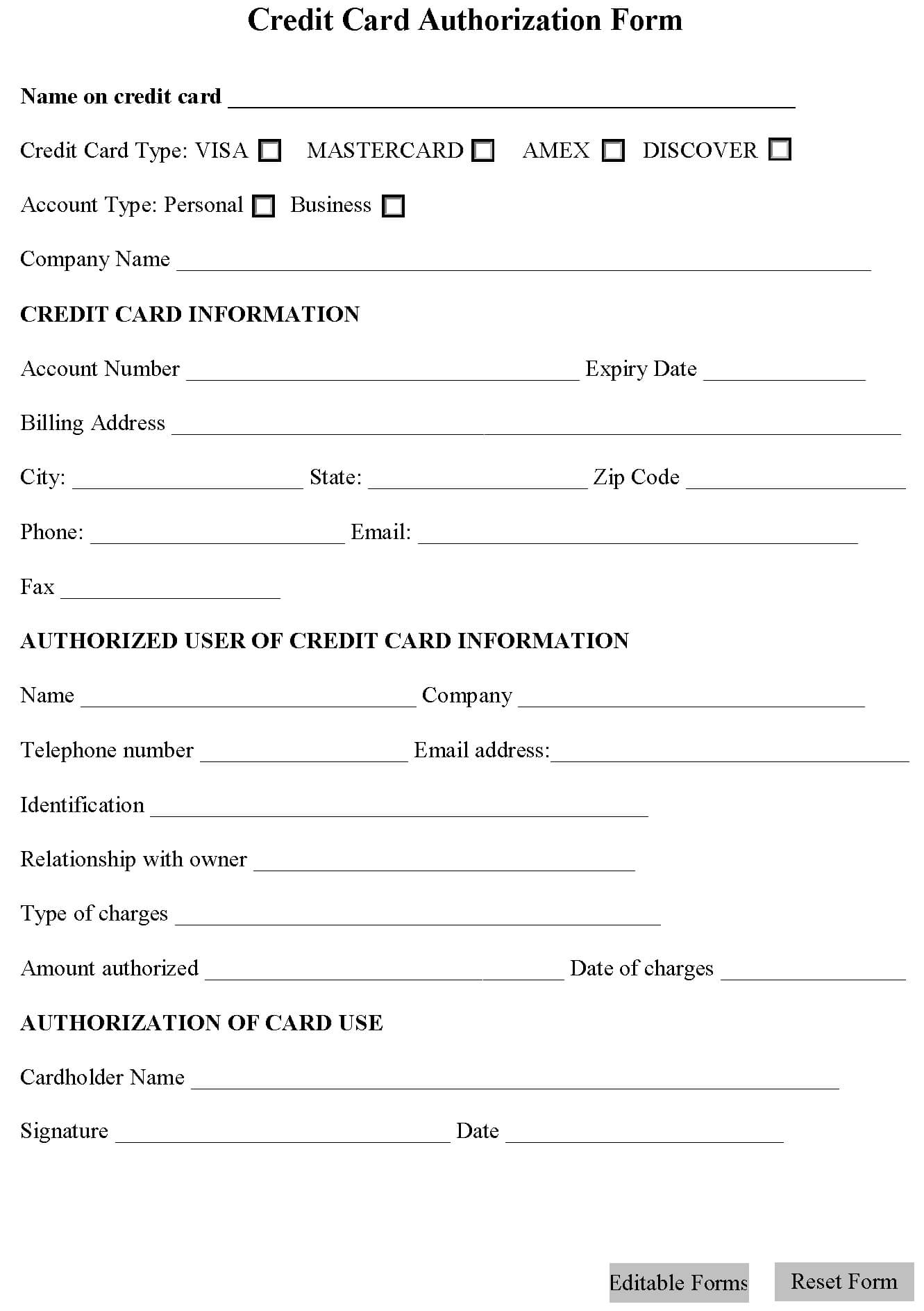 Credit Card Authorization Form | Editable Forms Within Credit Card Authorization Form Template Word