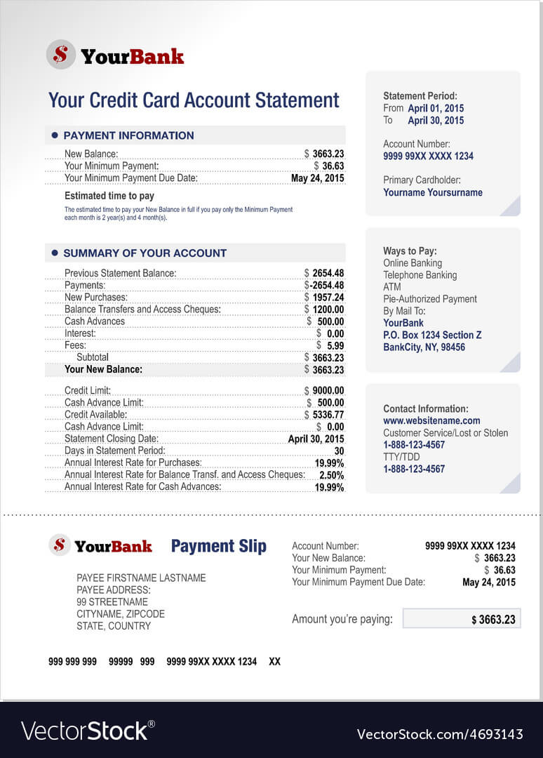 Credit Card Bank Account Statement Template Intended For Credit Card Bill Template