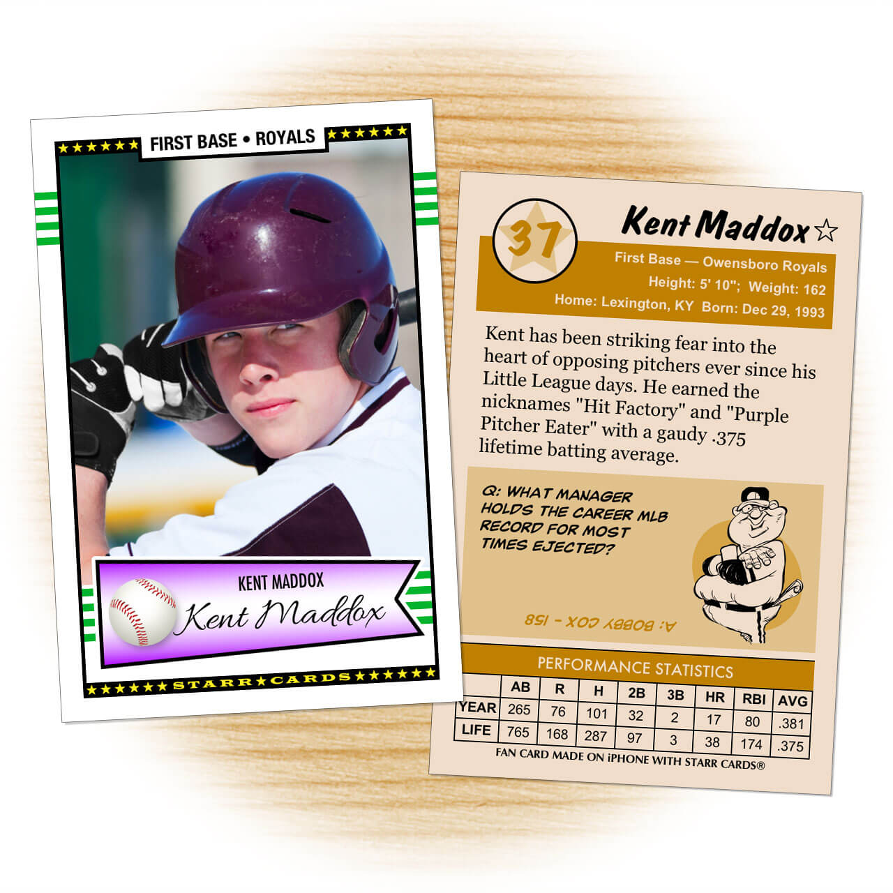 Custom Baseball Cards Retro 50™ Series Starr Cards intended for