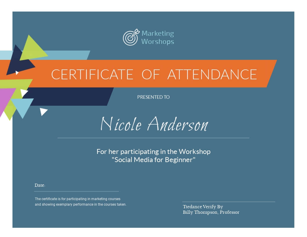 Customize Free Certificate Templates | Customize & Download With Certificate Of Participation In Workshop Template