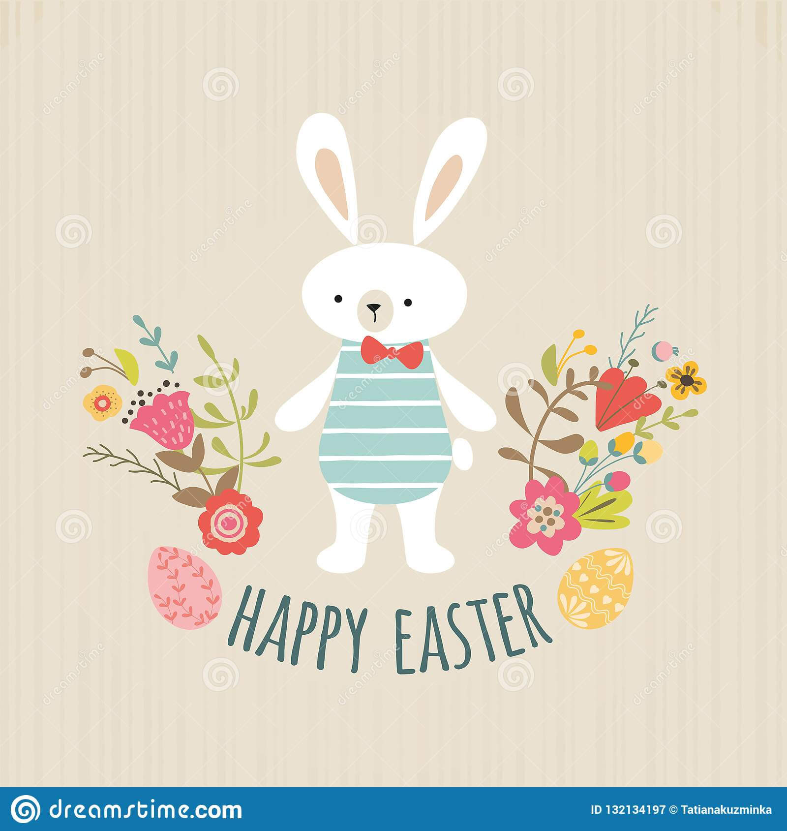 Cute Happy Easter Template With Eggs, Flowers, Boy Rabbit Regarding Easter Chick Card Template