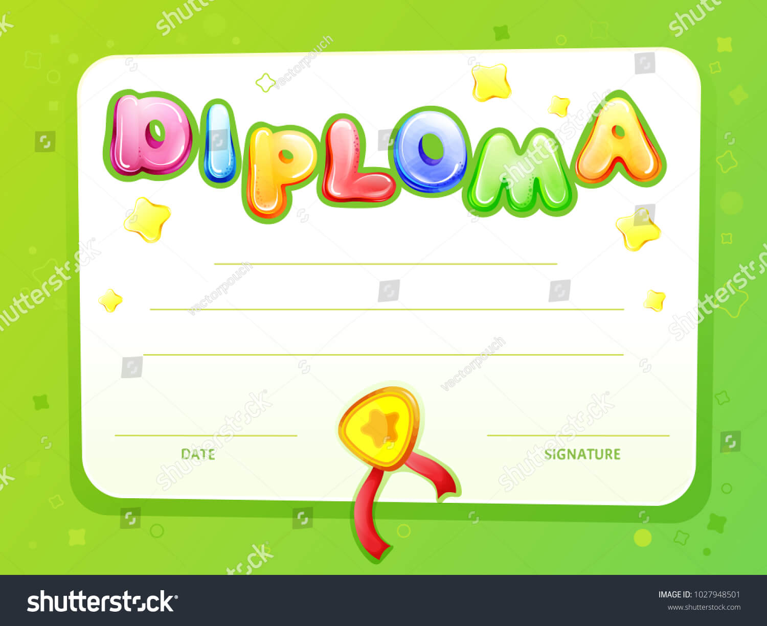 Стоковая Векторная Графика «Cartoon Kids Certificate Diploma For Certificate Of Achievement Template For Kids