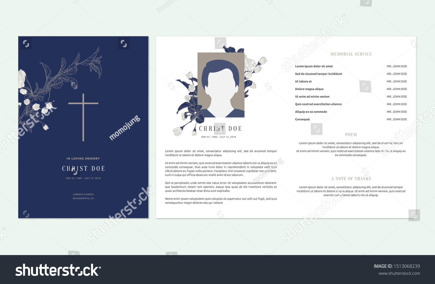 Стоковая Векторная Графика «Floral Memorial Funeral Within Funeral Invitation Card Template