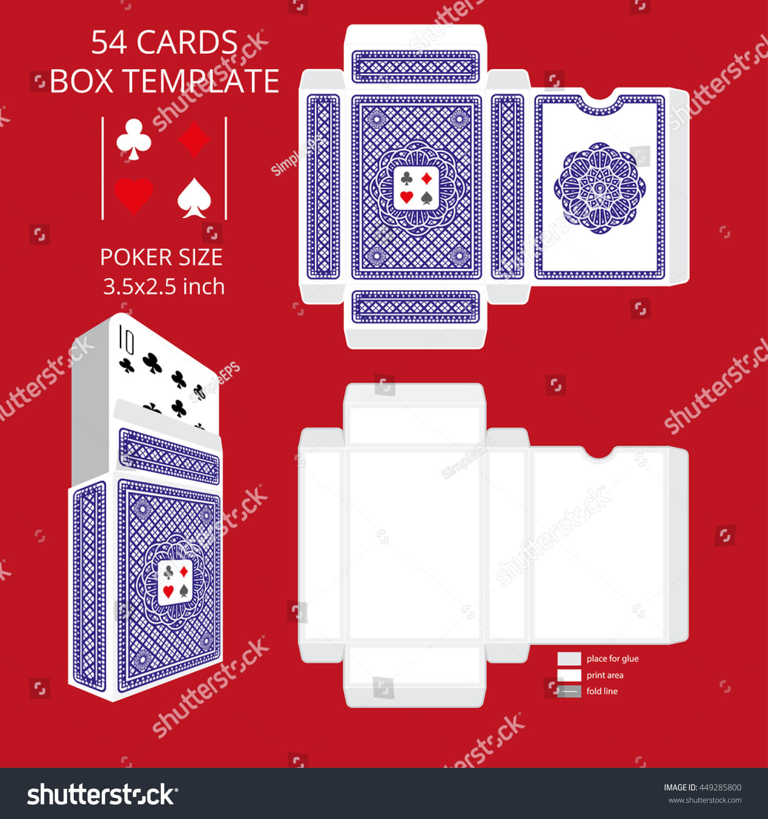Стоковая Векторная Графика «Poker Card Size Tuck Box Within Playing Card Design Template