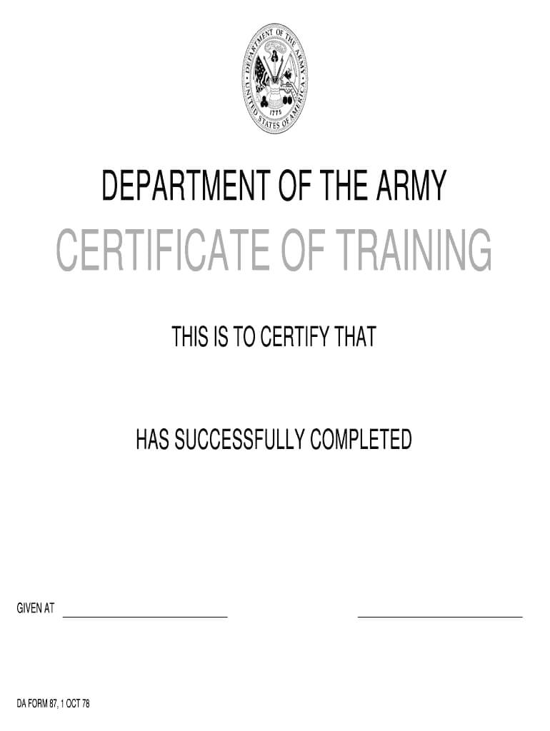 Da 87 Pdf – Fill Online, Printable, Fillable, Blank | Pdffiller In Army Certificate Of Completion Template