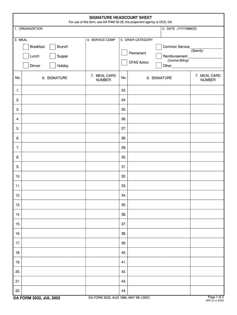 Da Form 3032 – Fill Out And Sign Printable Pdf Template | Signnow Intended For Usmc Meal Card Template