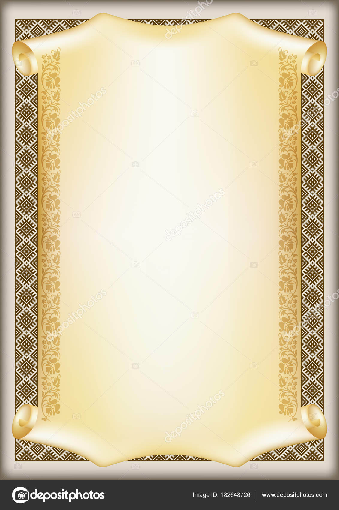 Decorative Rectangular Framework Ethnic Slavic Ornament In Certificate Scroll Template