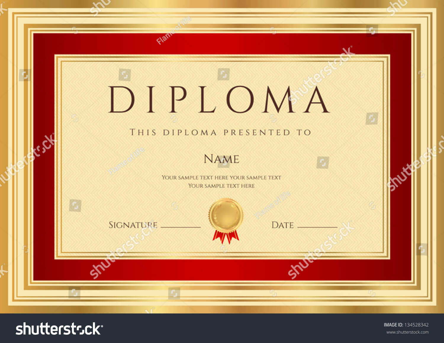 Diploma Certificate Template Guilloche Pattern Red Stock Intended For First Place Certificate Template