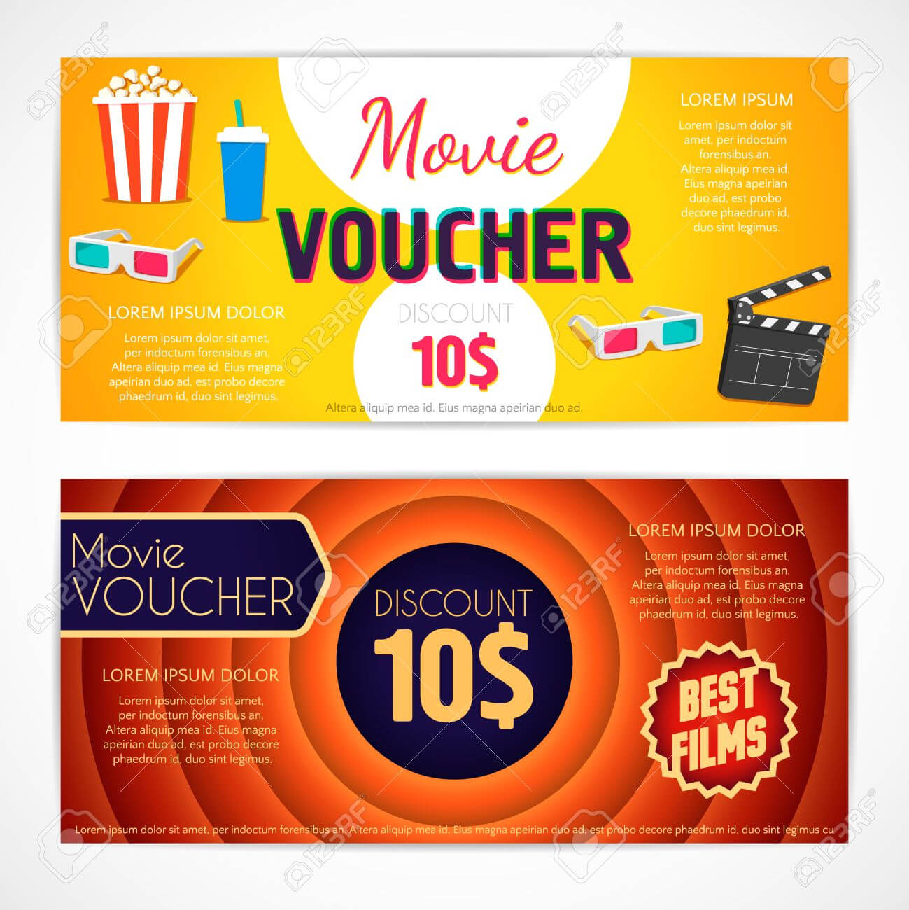 Discount Voucher Movie Template, Cinema Gift Certificate, Coupon.. For Movie Gift Certificate Template
