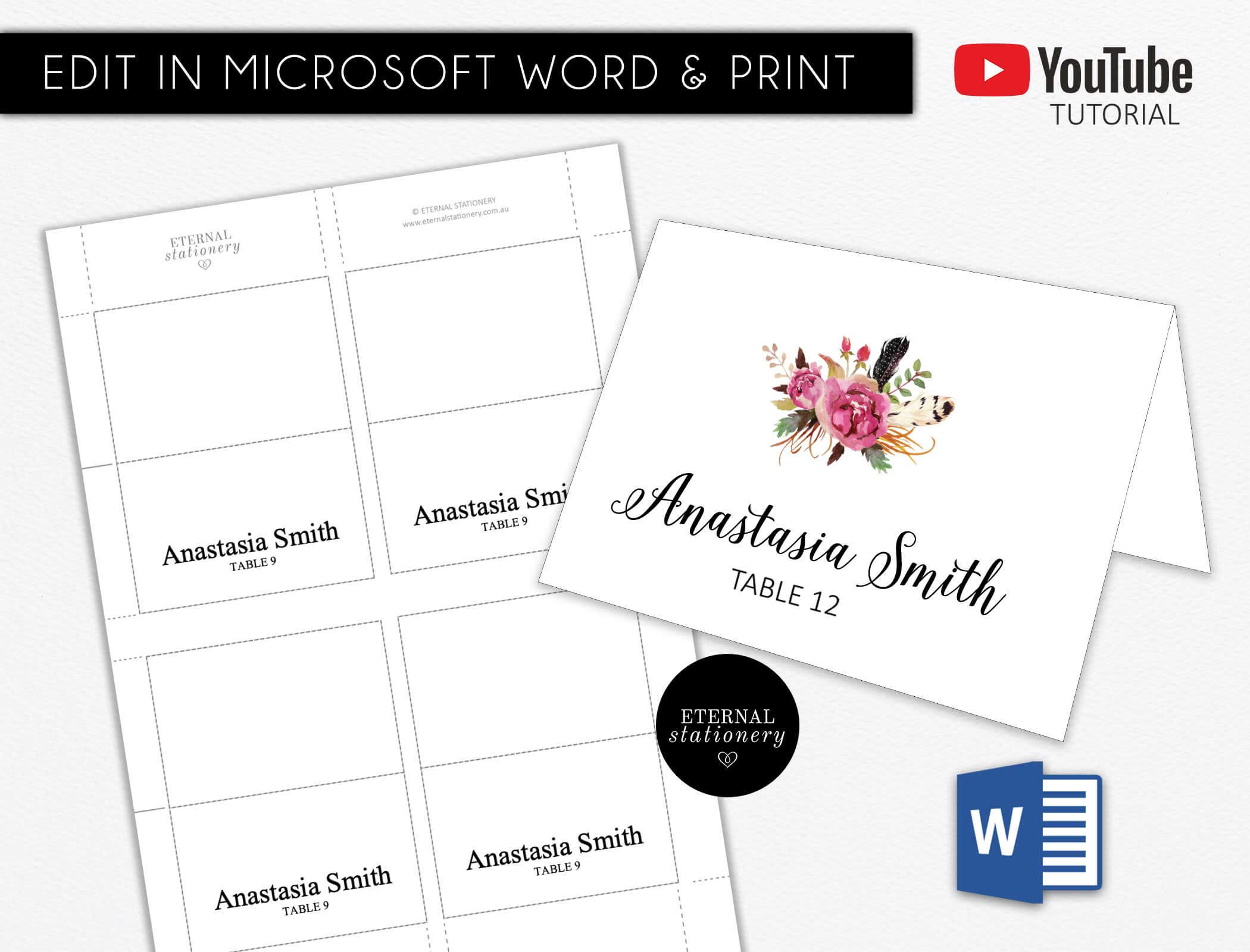 Diy Editable Microsoft Word Place Card Template, Wedding Place Card, Tent  Card, Engagement, Corporate Place Card, Escort Card, Pc 01 With Microsoft Word Place Card Template