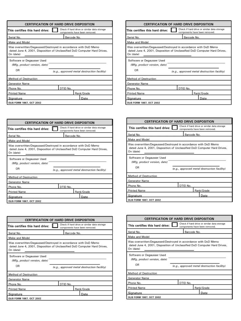 Dla Form 2500 – Fill Online, Printable, Fillable, Blank With Regard To Hard Drive Destruction Certificate Template