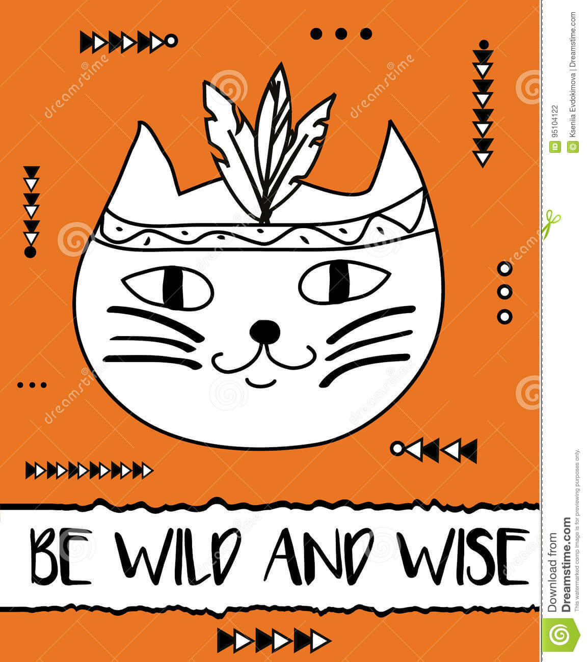 Doodle Cat Boho Feathers Headband. Modern Postcard, Flyer Pertaining To Headband Card Template