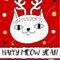 Doodle Cat In Christmas Deer Horns Headband. Modern Postcard In Headband Card Template