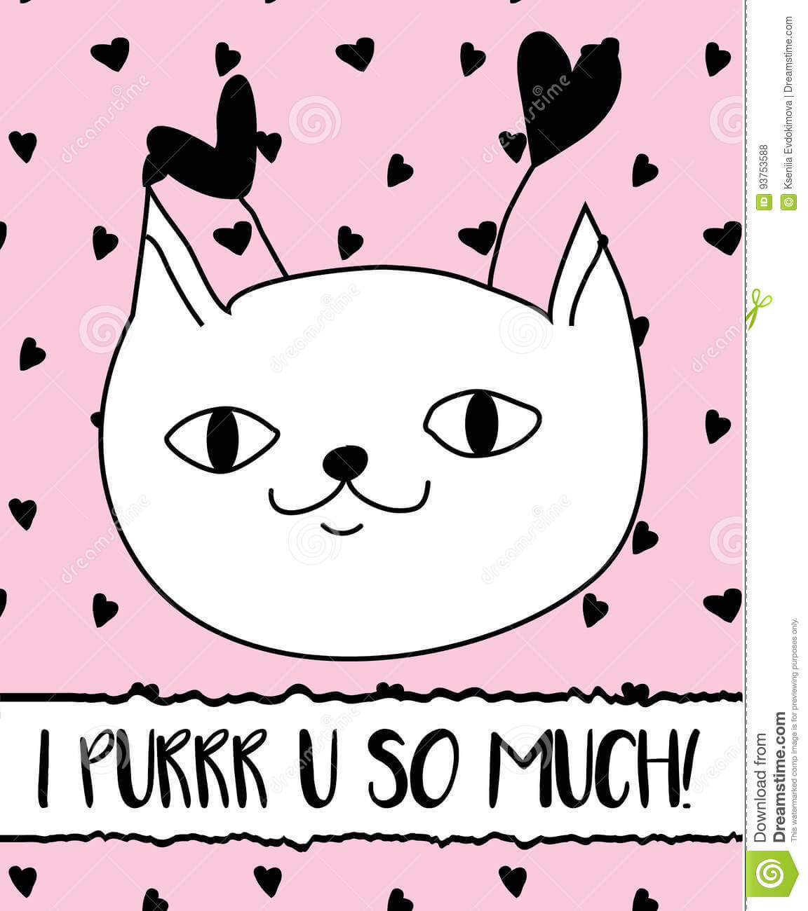 Doodle Cat In Hearts Headbands. Modern Postcard, Flyer Pertaining To Headband Card Template